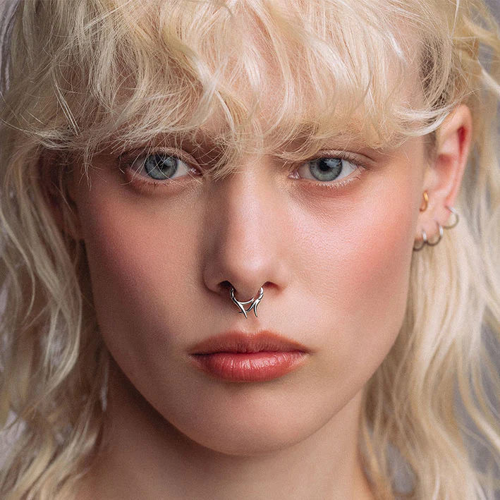ABANDON. Intertwined Roots Septum Clicker Ring - Silver - Image 2