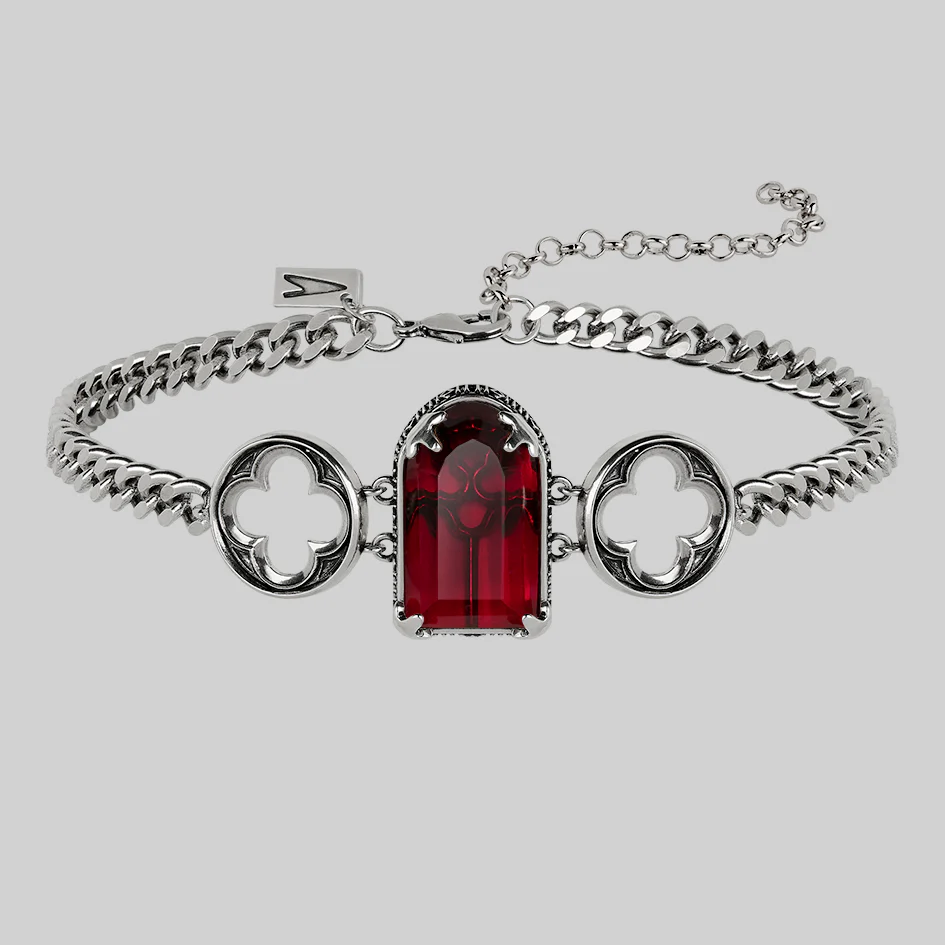 ALTAR. Gothic Arch Red Glass Choker - Silver
