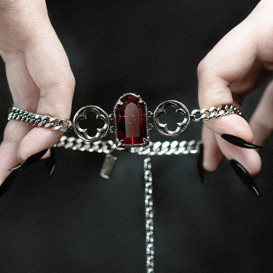 ALTAR. Gothic Arch Red Glass Choker - Silver - Image 2
