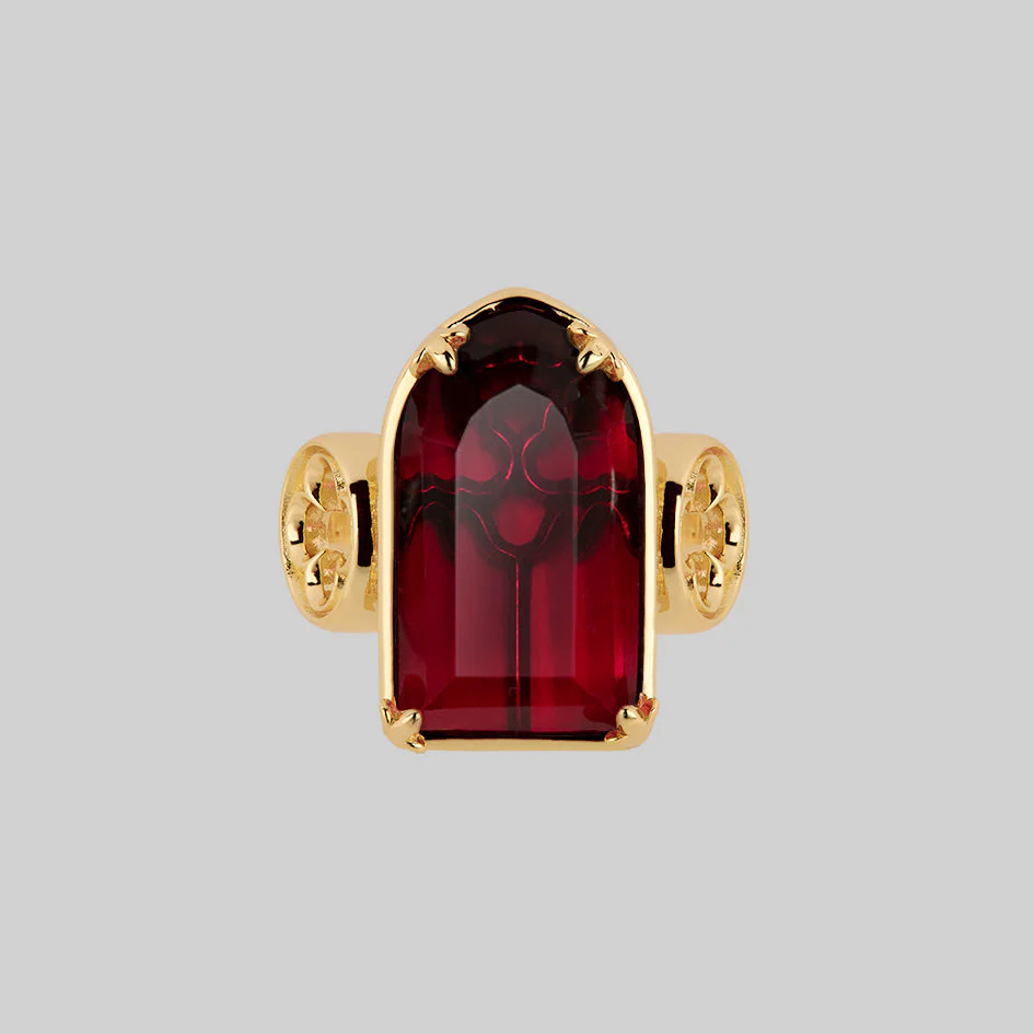 ALTAR. Gothic Arch Red Glass Ring - Gold - Image 2