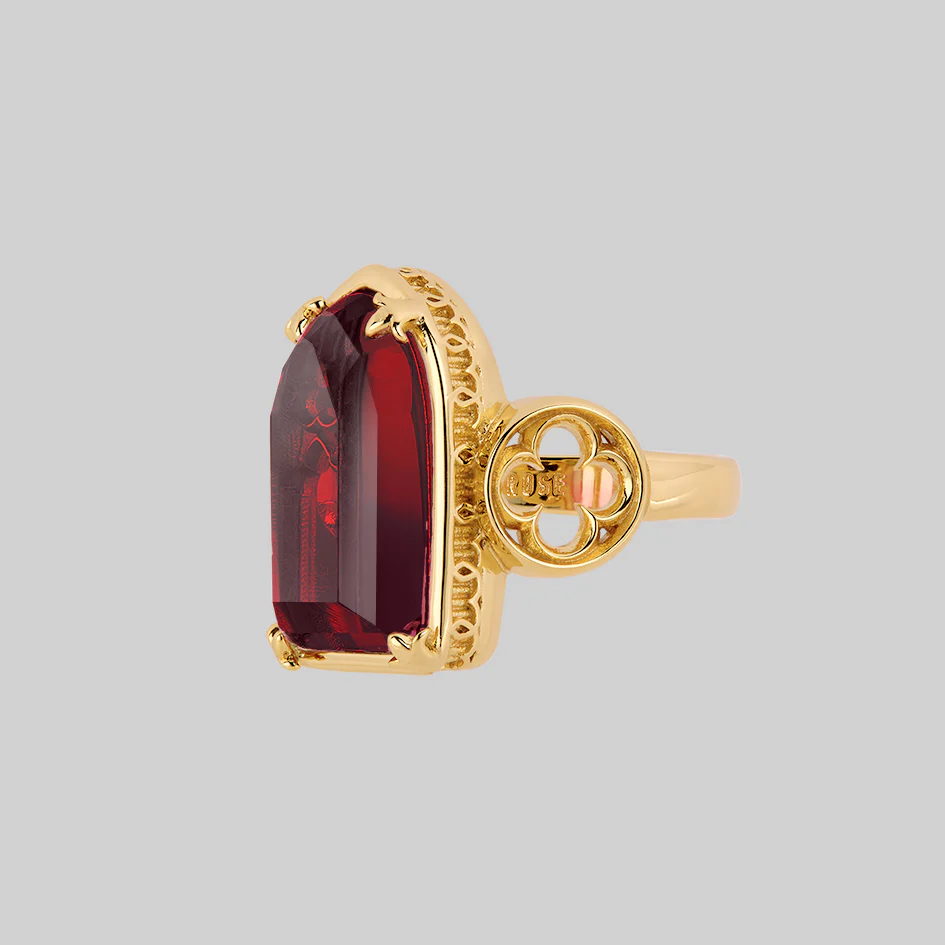 ALTAR. Gothic Arch Red Glass Ring - Gold - Image 3