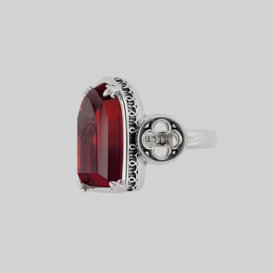 ALTAR. Gothic Arch Red Glass Ring - Silver - Image 3