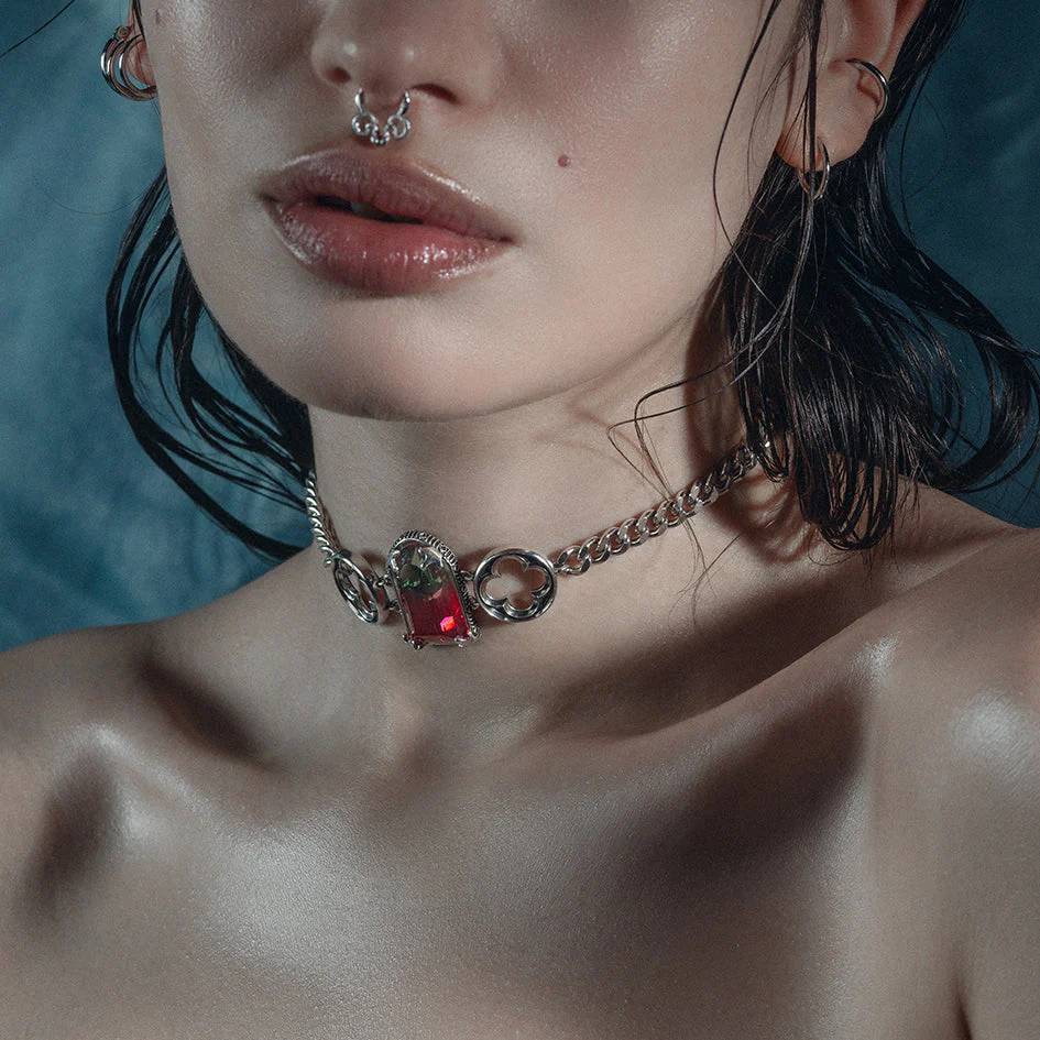 ALTAR. Gothic Arch Tourmaline Glass Choker - Silver - Image 2