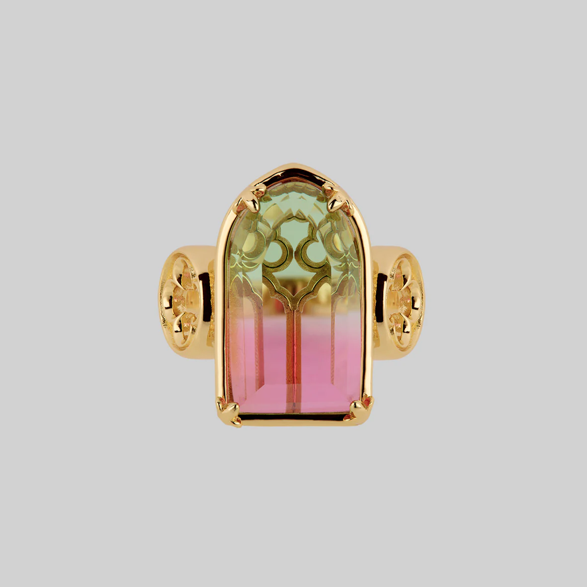 ALTAR. Gothic Arch Tourmaline Glass Ring - Gold - Image 2
