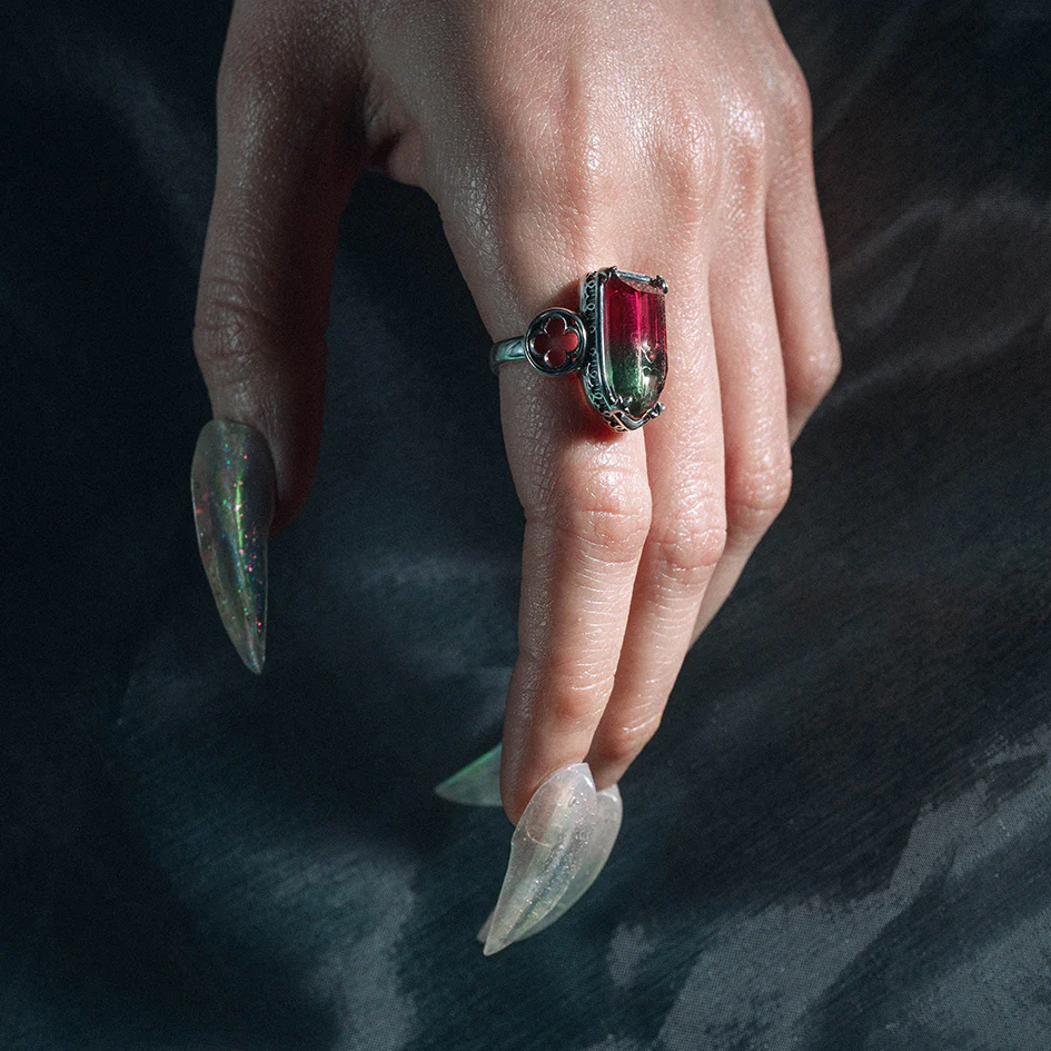 ALTAR. Gothic Arch Tourmaline Glass Ring - Silver - Image 2