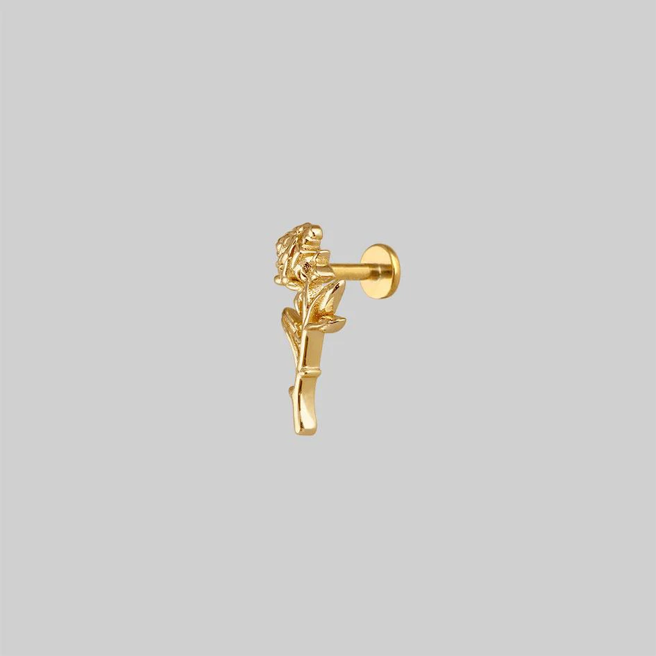 AMOR. Gold Rose Stem Stud Earring - Helix/Tragus - Image 5