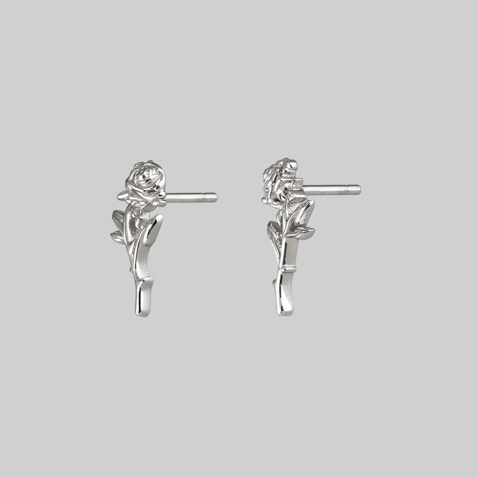 AMOR. Rose Stem Stud Earrings - Silver - Image 2