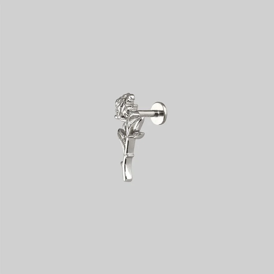 AMOR. Silver Rose Stem Stud Earring - Helix/Tragus - Image 3
