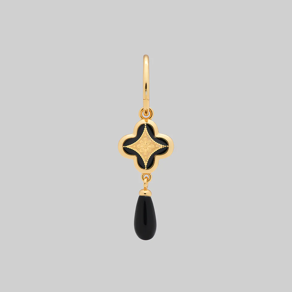 ANNIE. Tudor Crest Black Enamel Hoop Earrings - Gold - Image 3