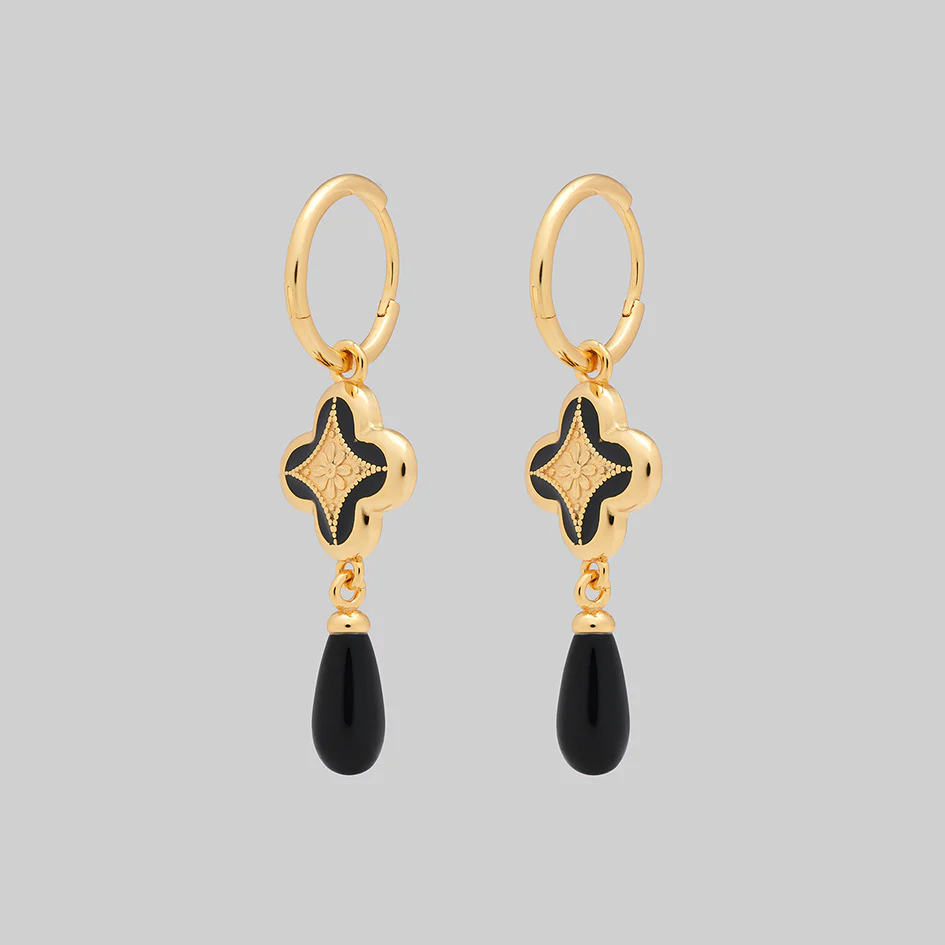 ANNIE. Tudor Crest Black Enamel Hoop Earrings - Gold - Image 5