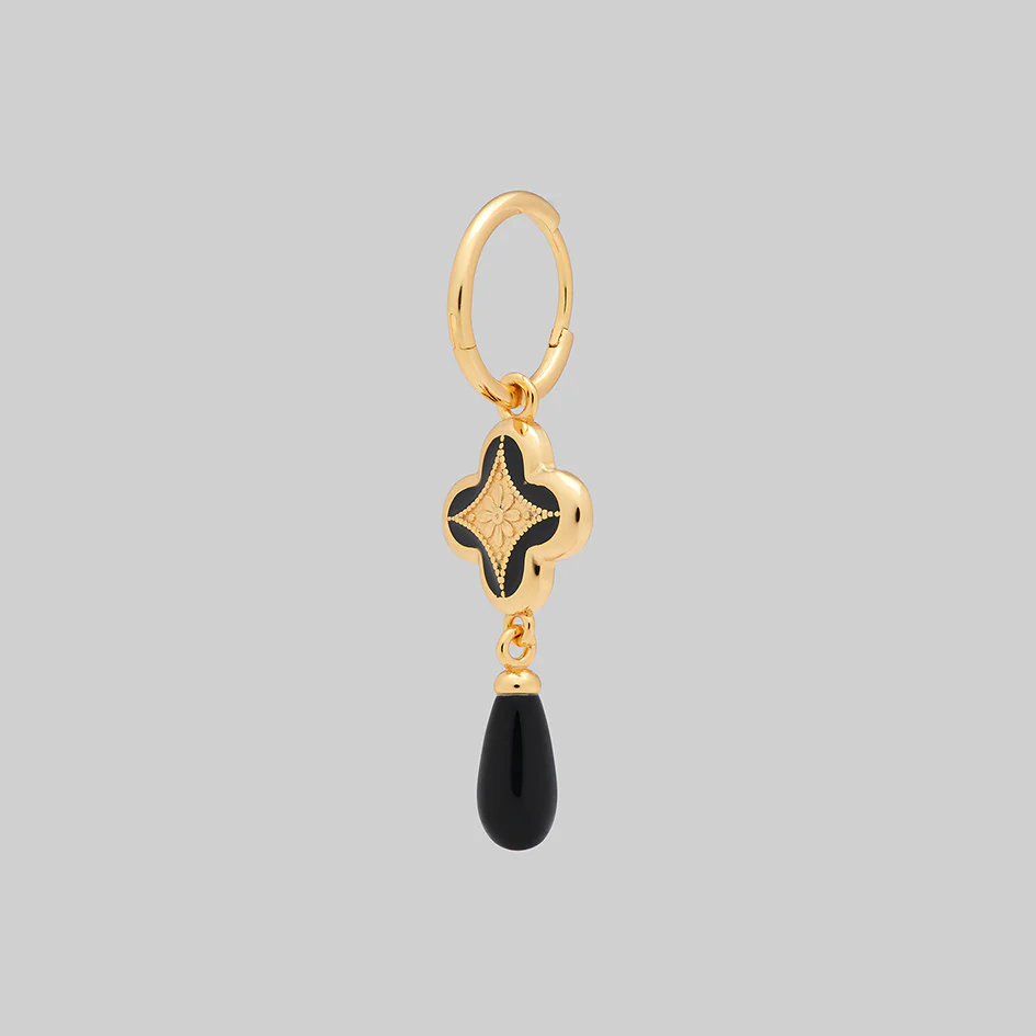 ANNIE. Tudor Crest Black Enamel Hoop Earrings - Gold - Image 6