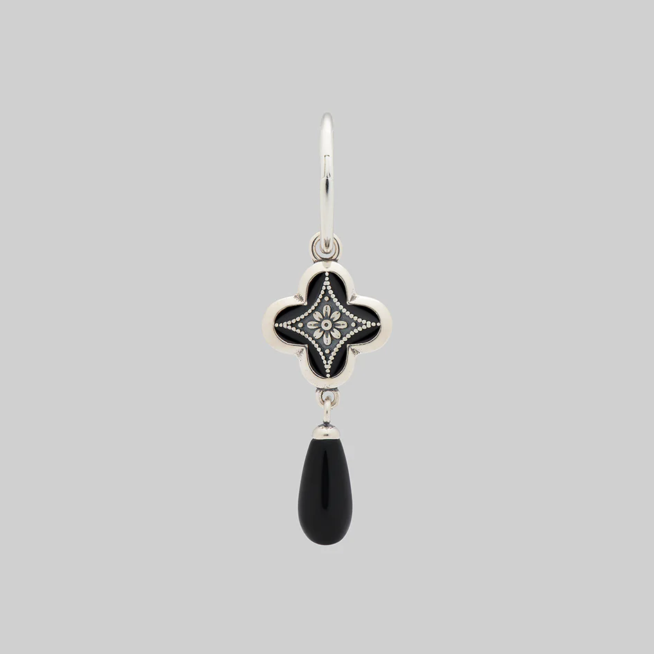 ANNIE. Tudor Crest Black Enamel Hoop Earrings - Silver - Image 3