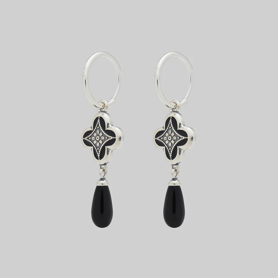 ANNIE. Tudor Crest Black Enamel Hoop Earrings - Silver - Image 5