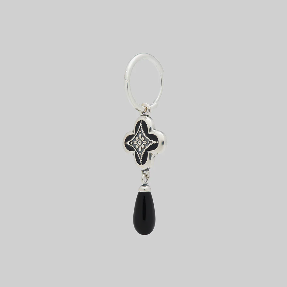 ANNIE. Tudor Crest Black Enamel Hoop Earrings - Silver - Image 6