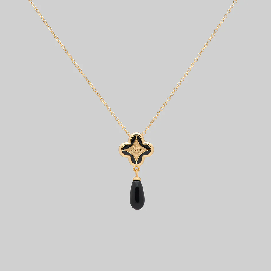 ANNIE. Tudor Crest Black Enamel Necklace - Gold - Image 2