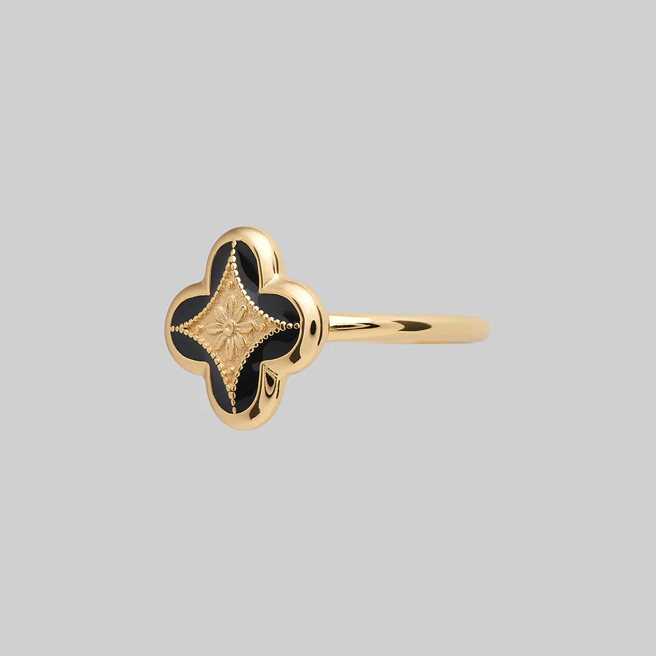 ANNIE. Tudor Crest Black Enamel Ring - Gold - Image 4