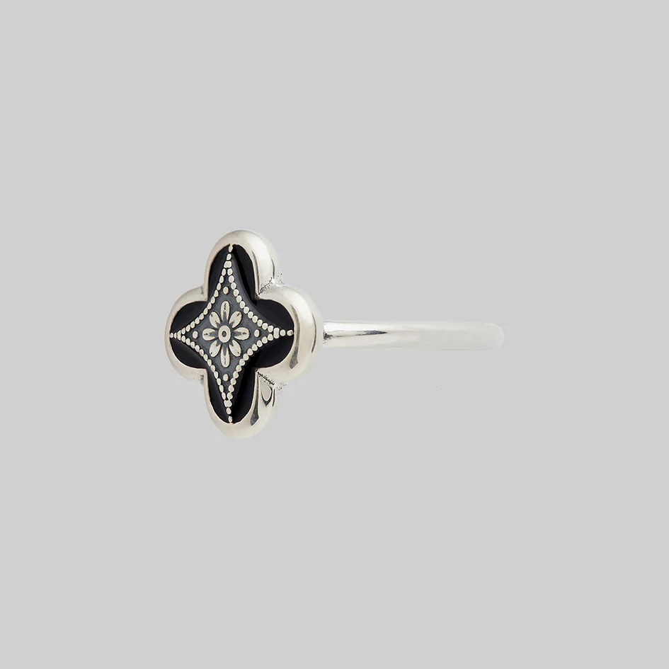 ANNIE. Tudor Crest Black Enamel Ring - Silver - Image 3