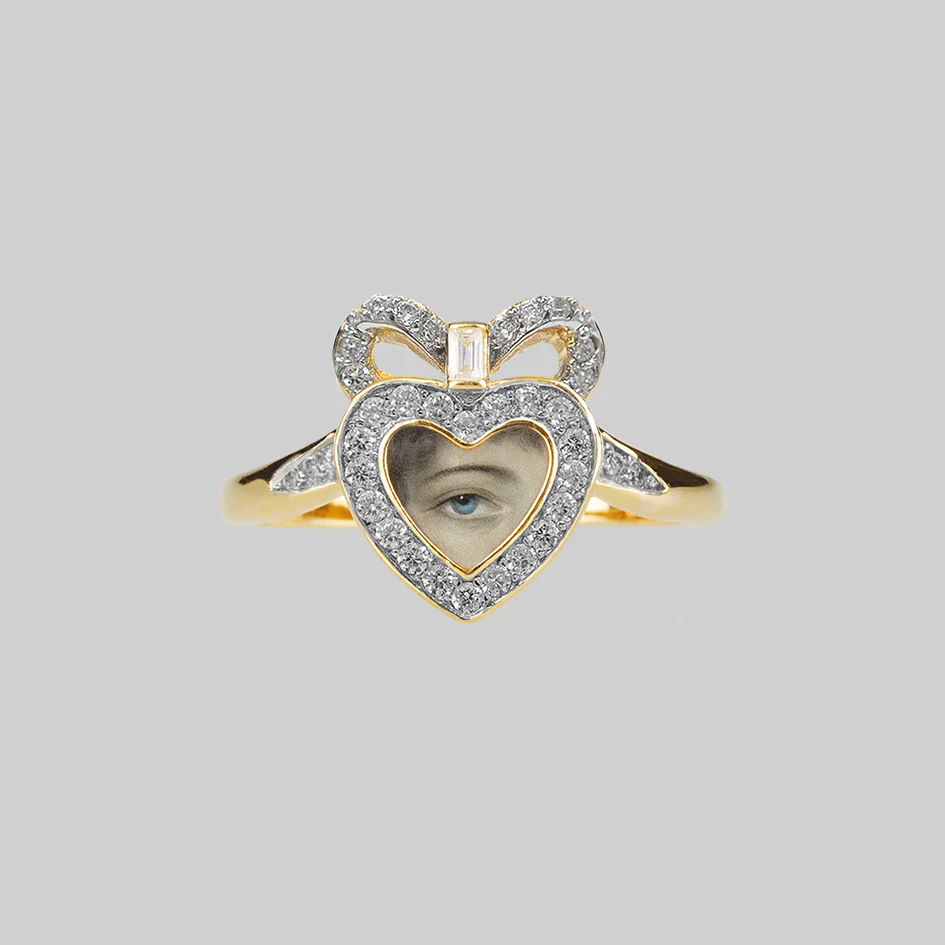 ANONYMITY. Lover's Eye & Cubic Zirconia Heart Ring - Gold - Image 2