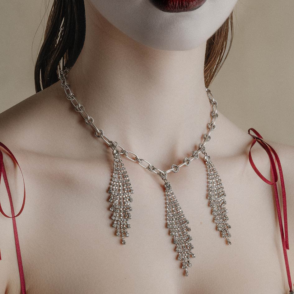 ANTOINETTE. Dazzle Chain Drop Collar - Silver - Image 2