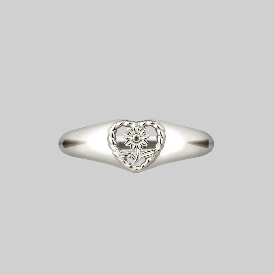 APRIL. Sunflower Heart Ring - Silver