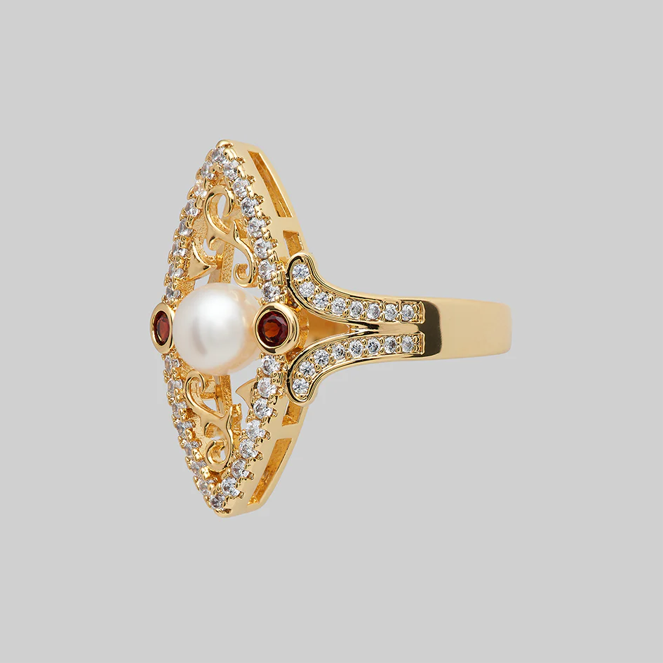 ARABELLA. Thorn Encased Pearl Ring - Gold - Image 3