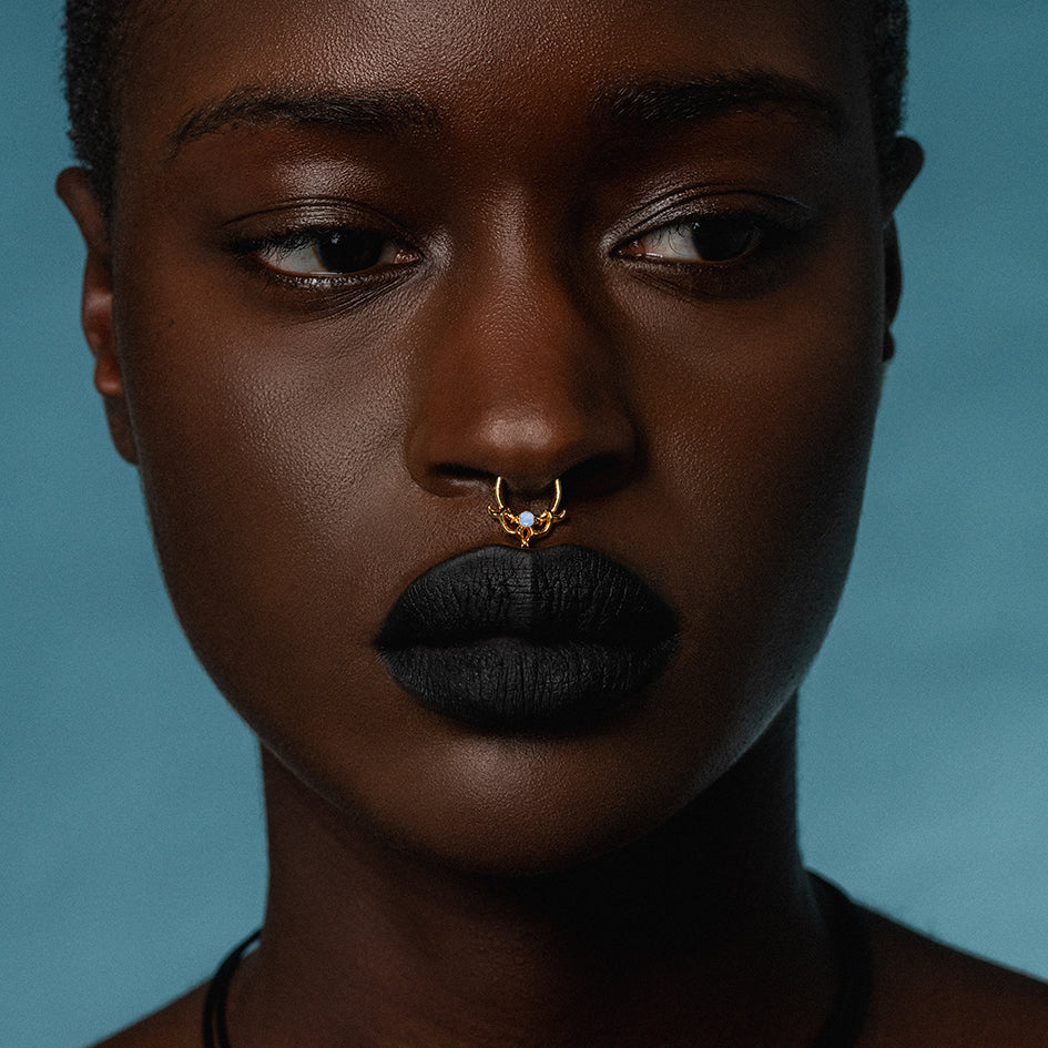 AURORA. Cosmic Waves Opalite Septum Clicker Ring - Gold - Image 2
