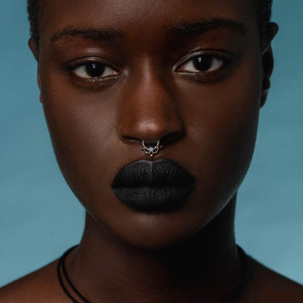 AURORA. Cosmic Waves Opalite Septum Clicker Ring - Silver - Image 2
