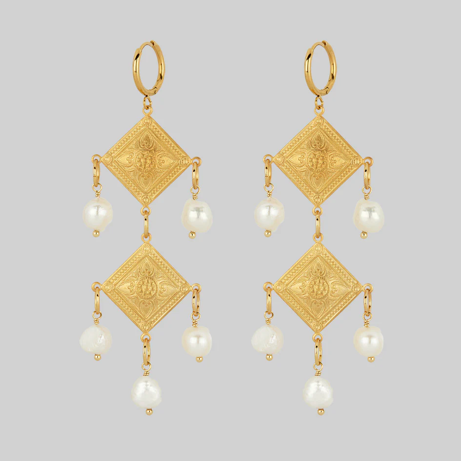 BANQUET. Pearl Chandelier Hoop Earrings - Gold