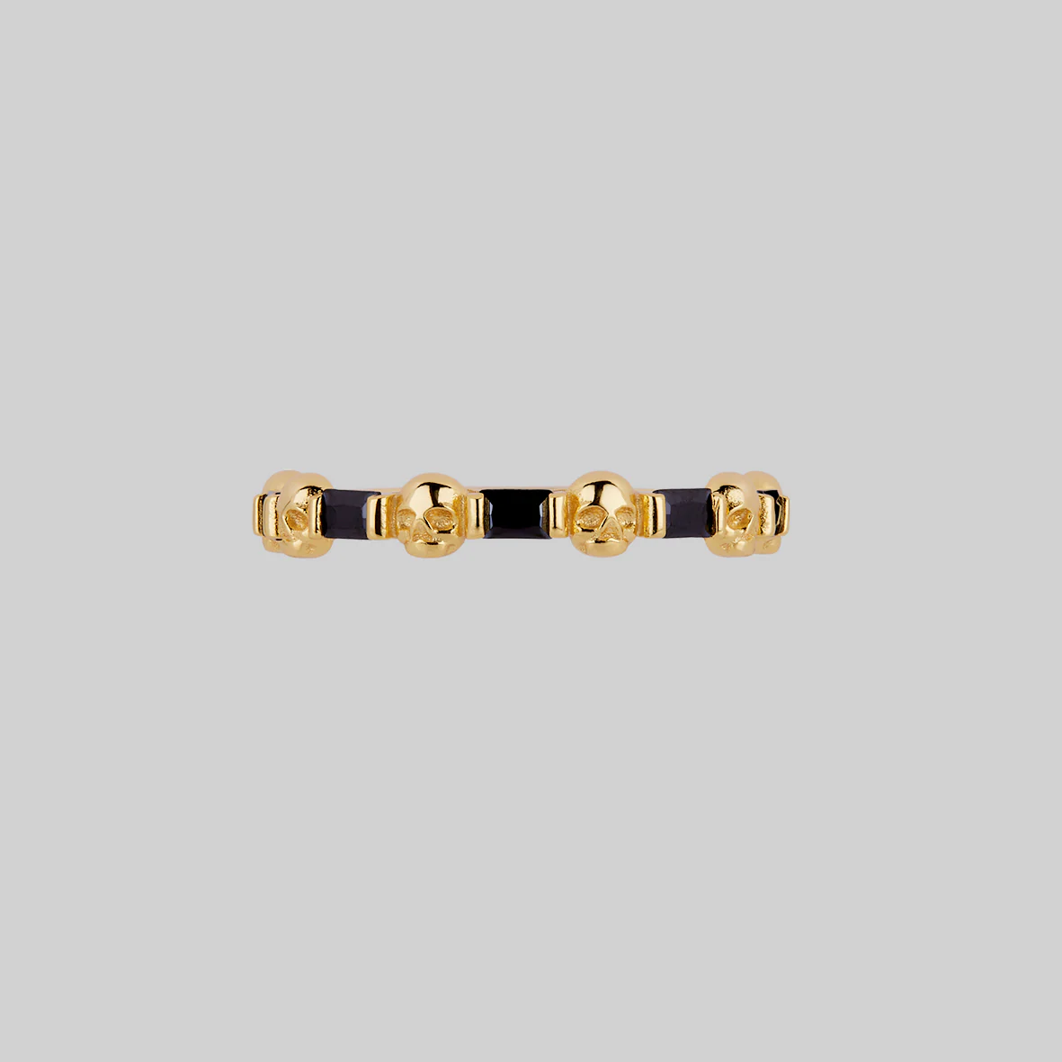 BEAUX. Tiny Skull & Black Spinel Band Ring - Gold - Image 2