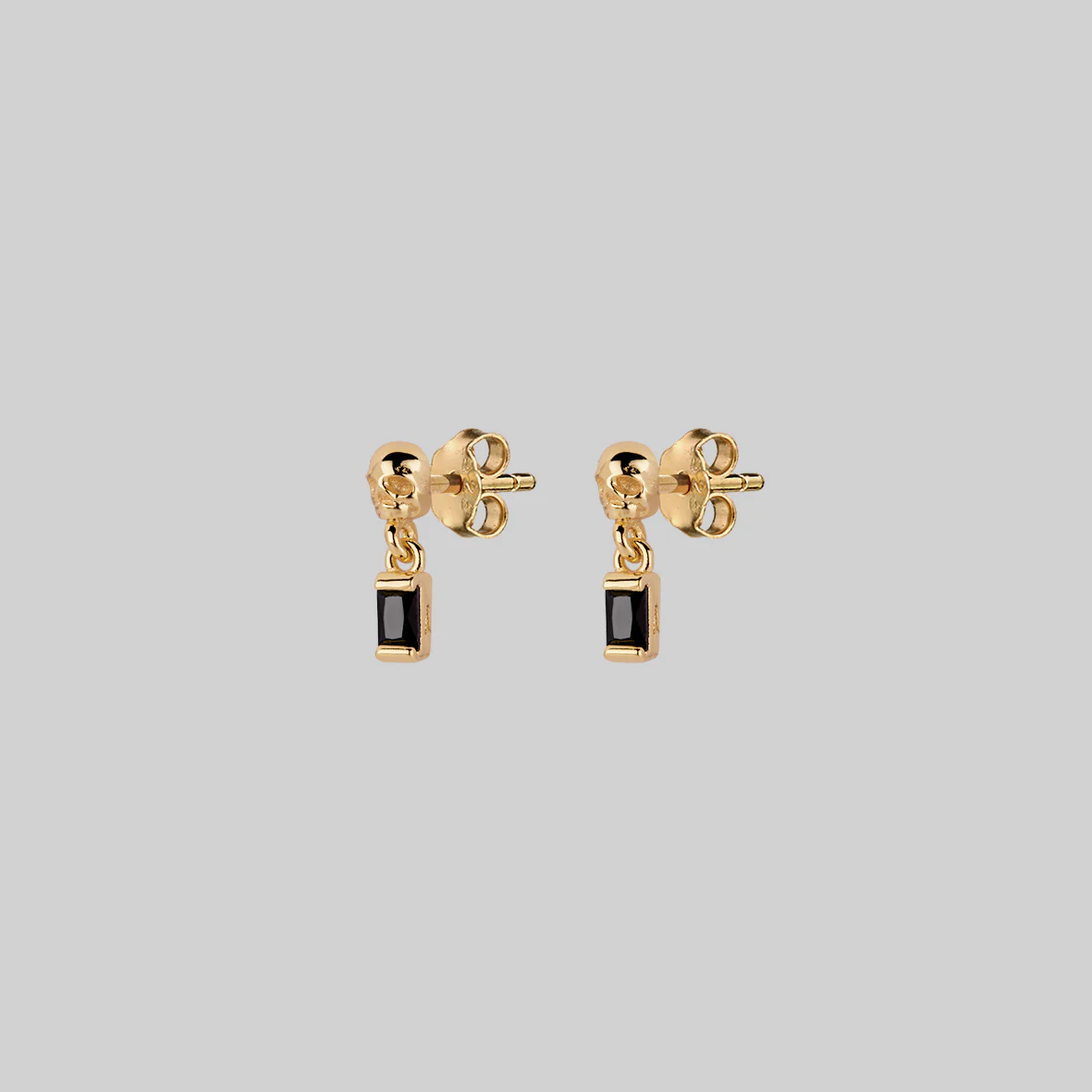 BEAUX. Tiny Skull & Black Spinel Stud Earrings - Gold - Image 3