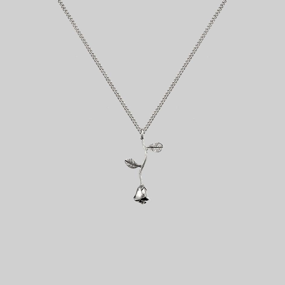 BELLADONNA. Rose Stem Charm Necklace - Silver - Image 3