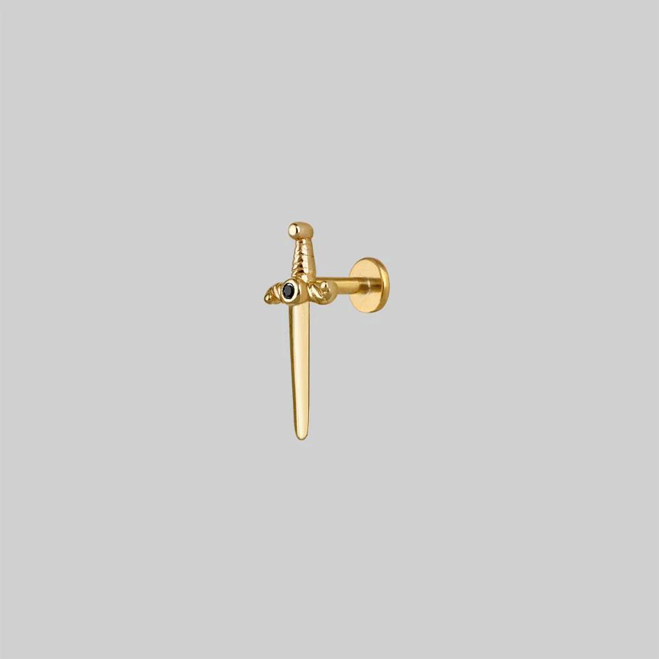 BETRAYAL. Gold & Black Spinel Dagger Earring - Helix/Tragus - Image 3