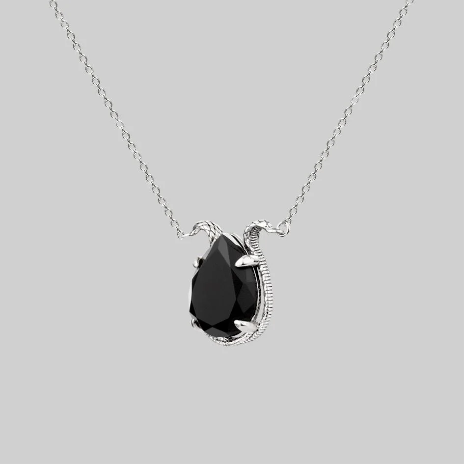 BITTERSWEET. Double Serpent Onyx Necklace - Silver - Image 2