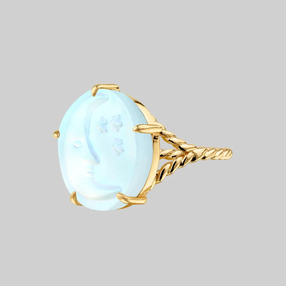 BLUE MOON. Crystal Moon & Star Ring - Gold - Image 3