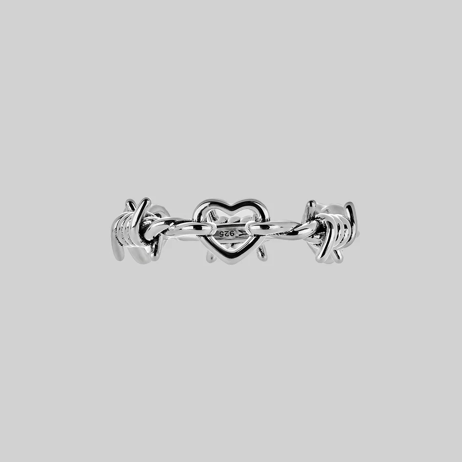 BOUND. Hearts & Barbed Wire Band Ring - Silver