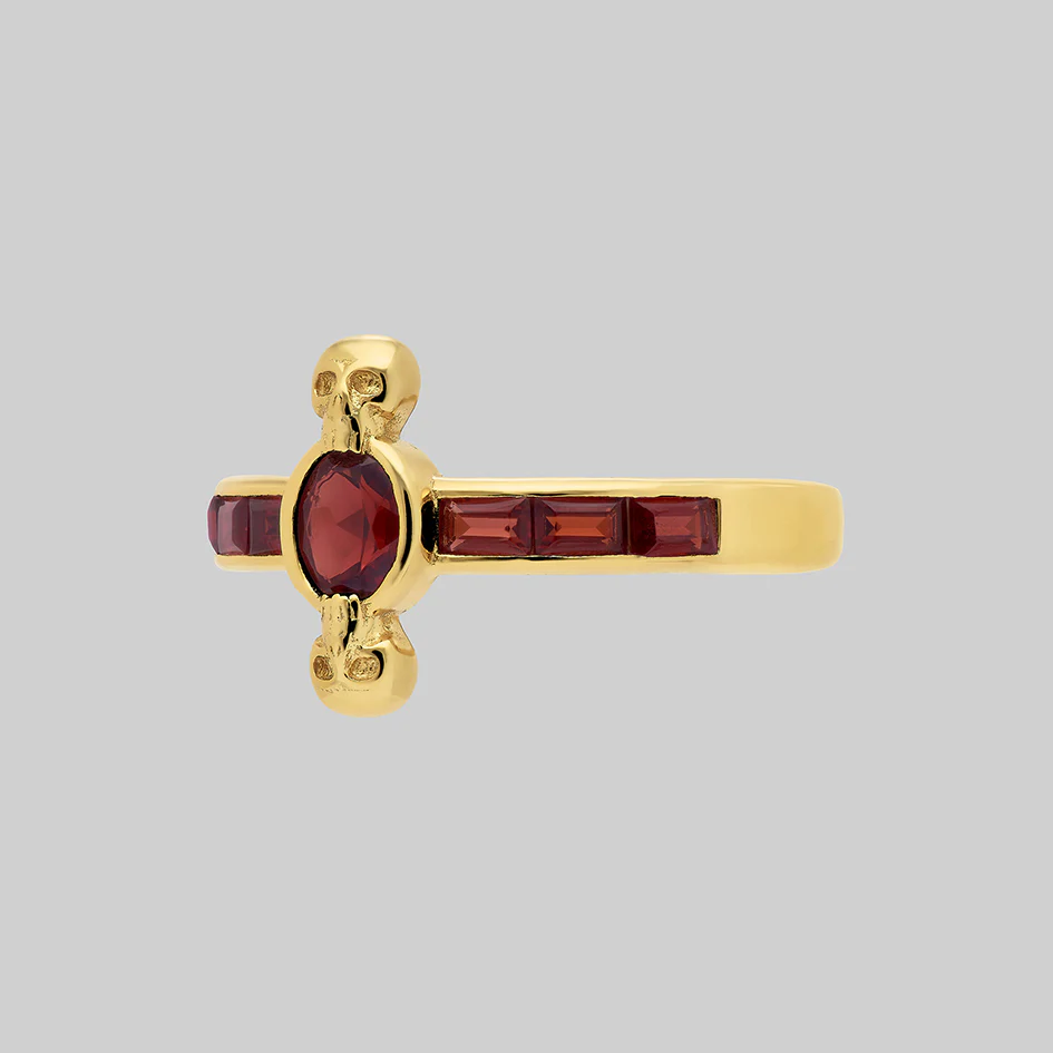 CALVARIA. Skull Set Garnet Ring - Gold - Image 3