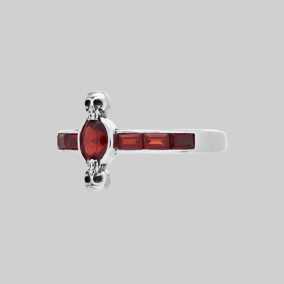 CALVARIA. Skull Set Garnet Ring - Silver - Image 3