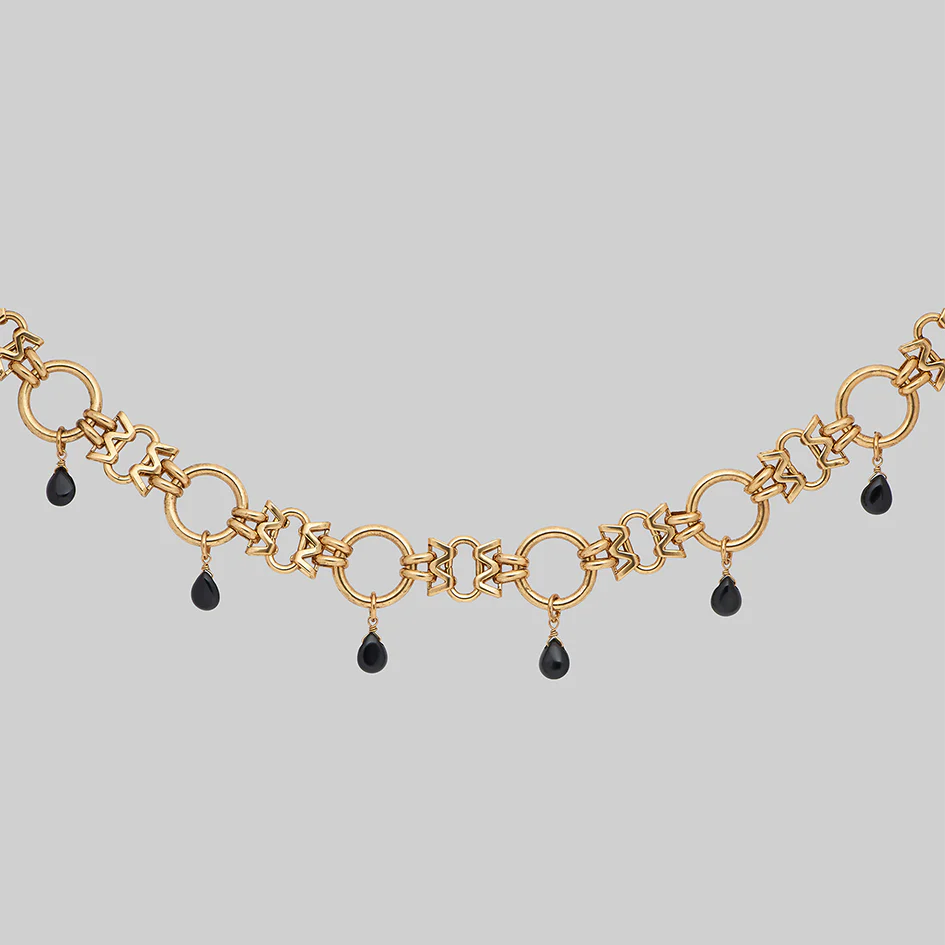 CELIA. Black Agate Droplet Chain Collar - Gold - Image 2