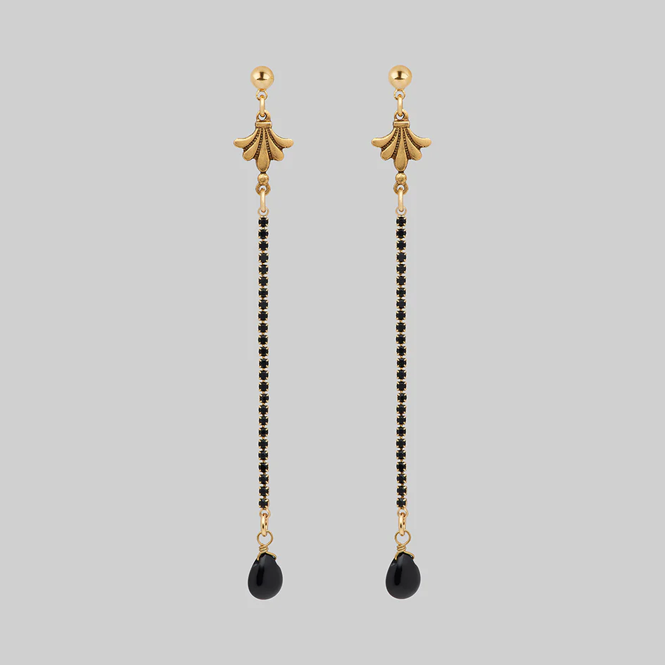 CLARA. Dazzle Chain & Agate Drop Earrings - Gold - Image 2