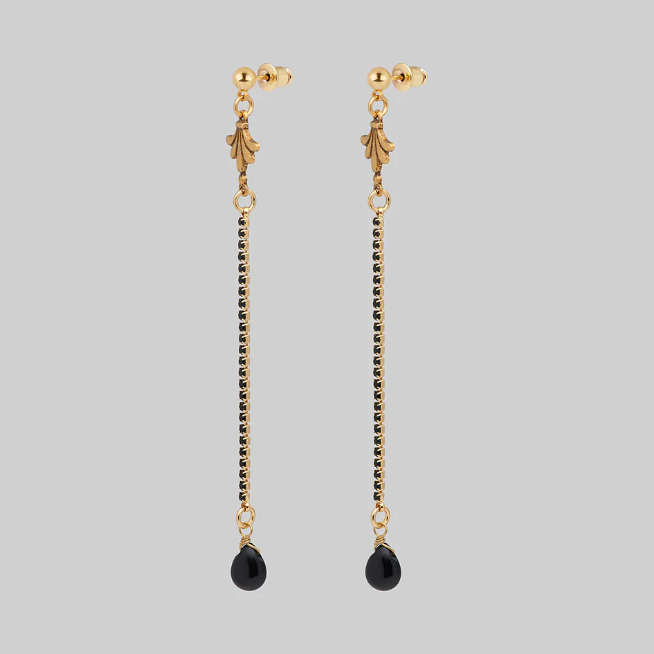 CLARA. Dazzle Chain & Agate Drop Earrings - Gold - Image 4
