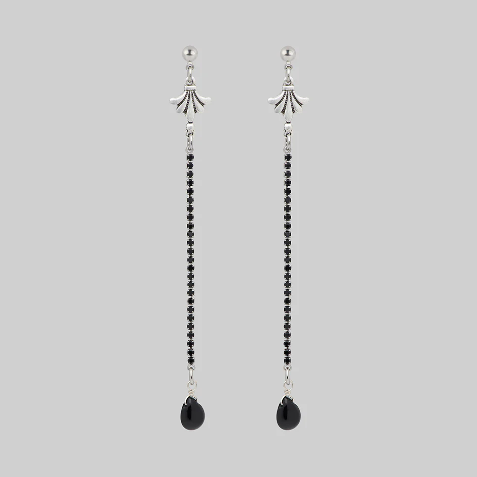 CLARA. Dazzle Chain & Agate Drop Earrings - Silver