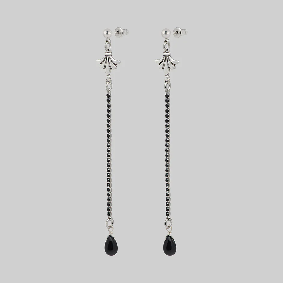 CLARA. Dazzle Chain & Agate Drop Earrings - Silver - Image 3