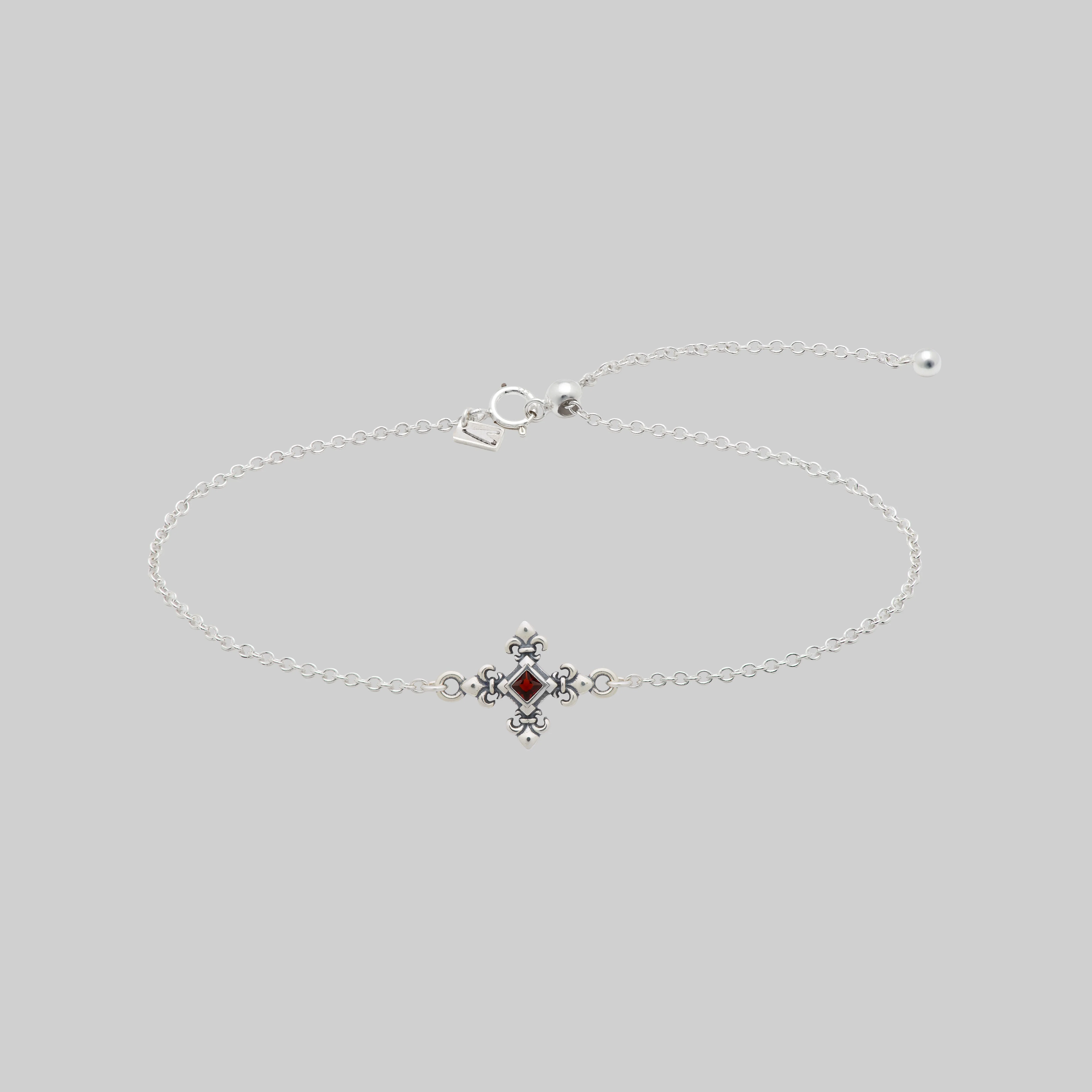 CRIMSON. Fleur de Lis Garnet Bracelet - Silver
