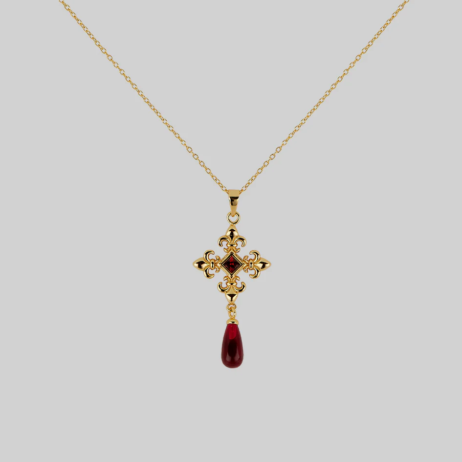 CRIMSON. Fleur de Lis Garnet Collar - Gold - Image 2