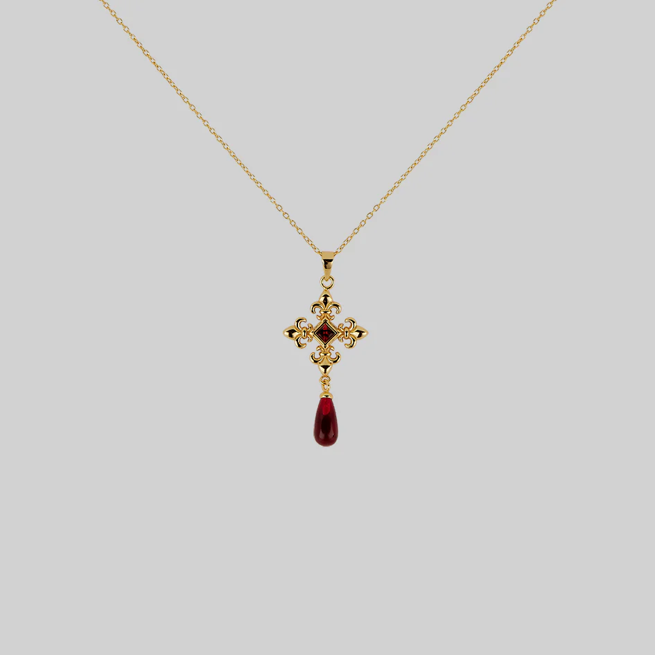 CRIMSON. Fleur de Lis Garnet Collar - Gold - Image 3
