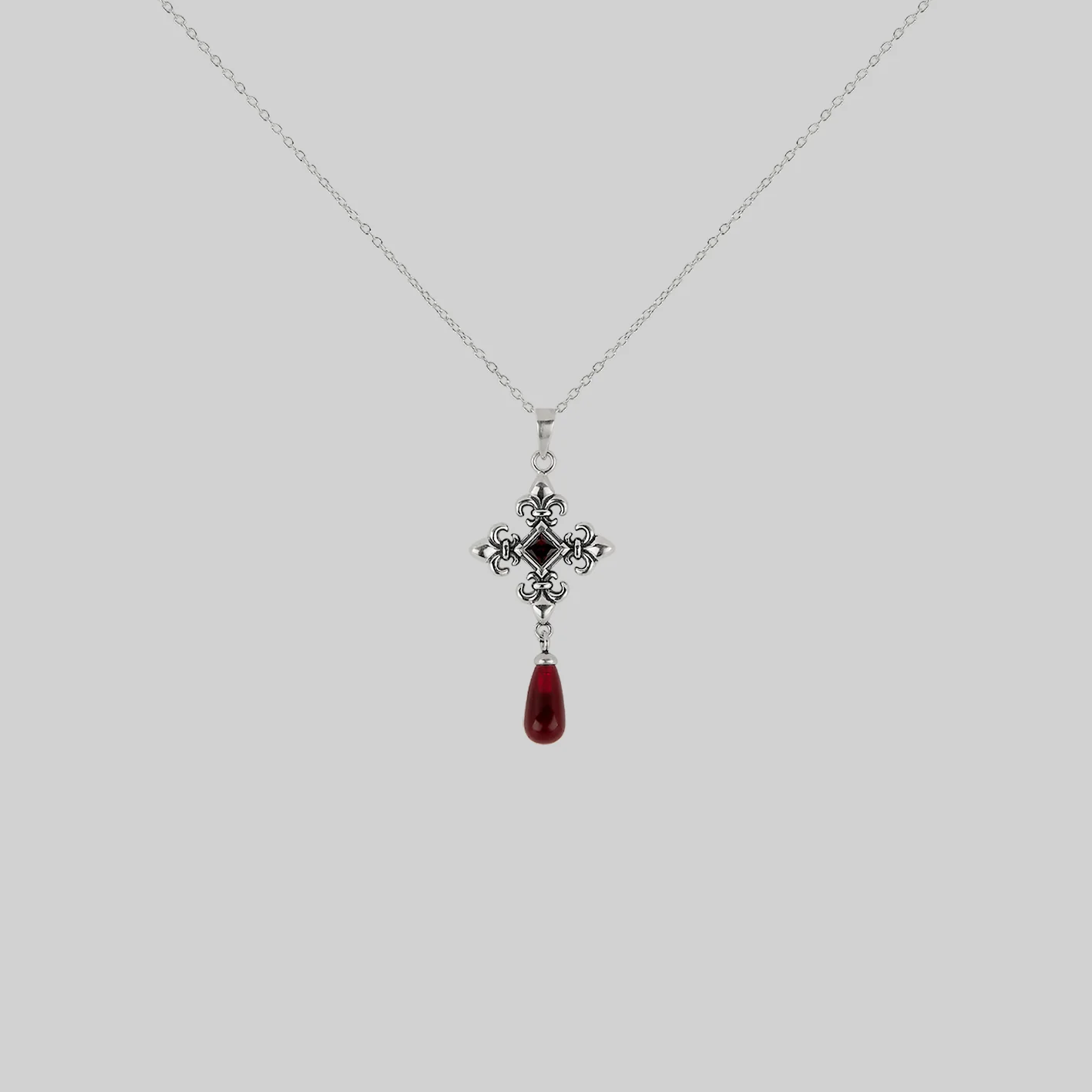 CRIMSON. Fleur de Lis Garnet Collar - Silver - Image 3