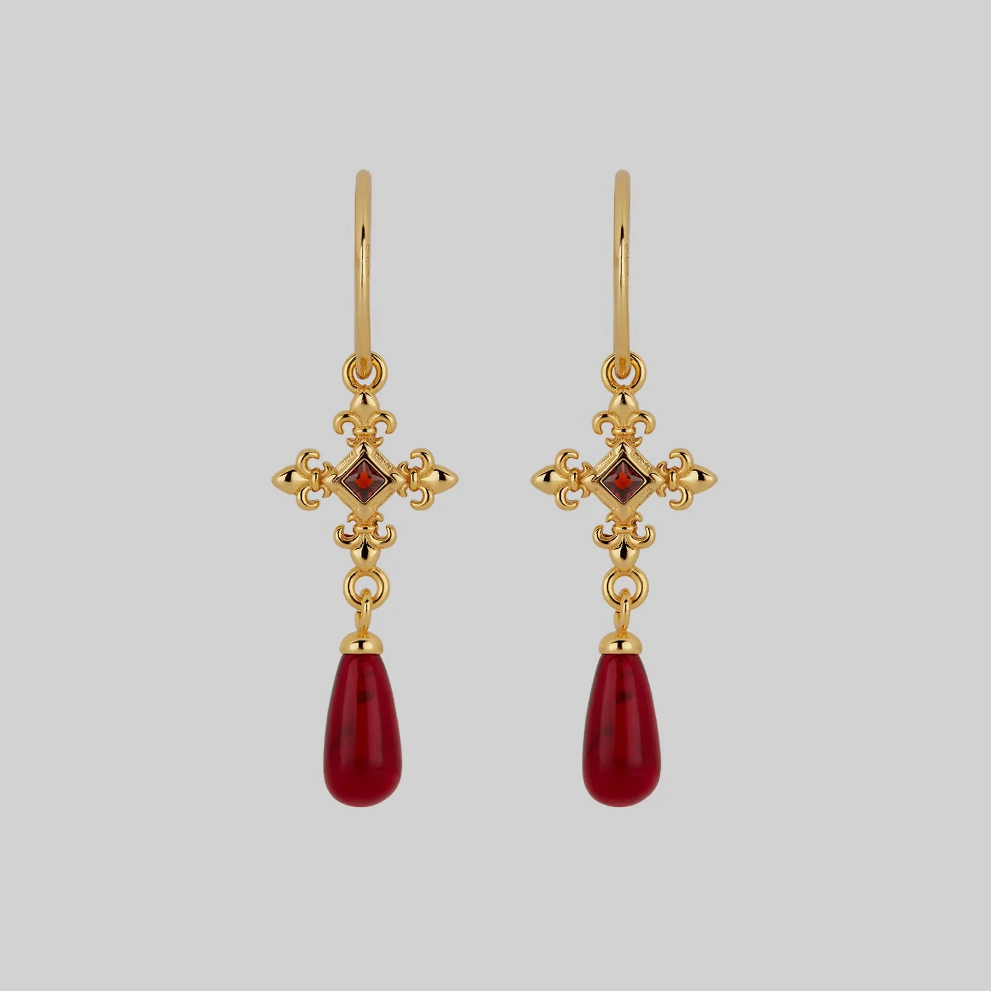 CRIMSON. Medieval Garnet Hoop Earrings - Gold - Image 2
