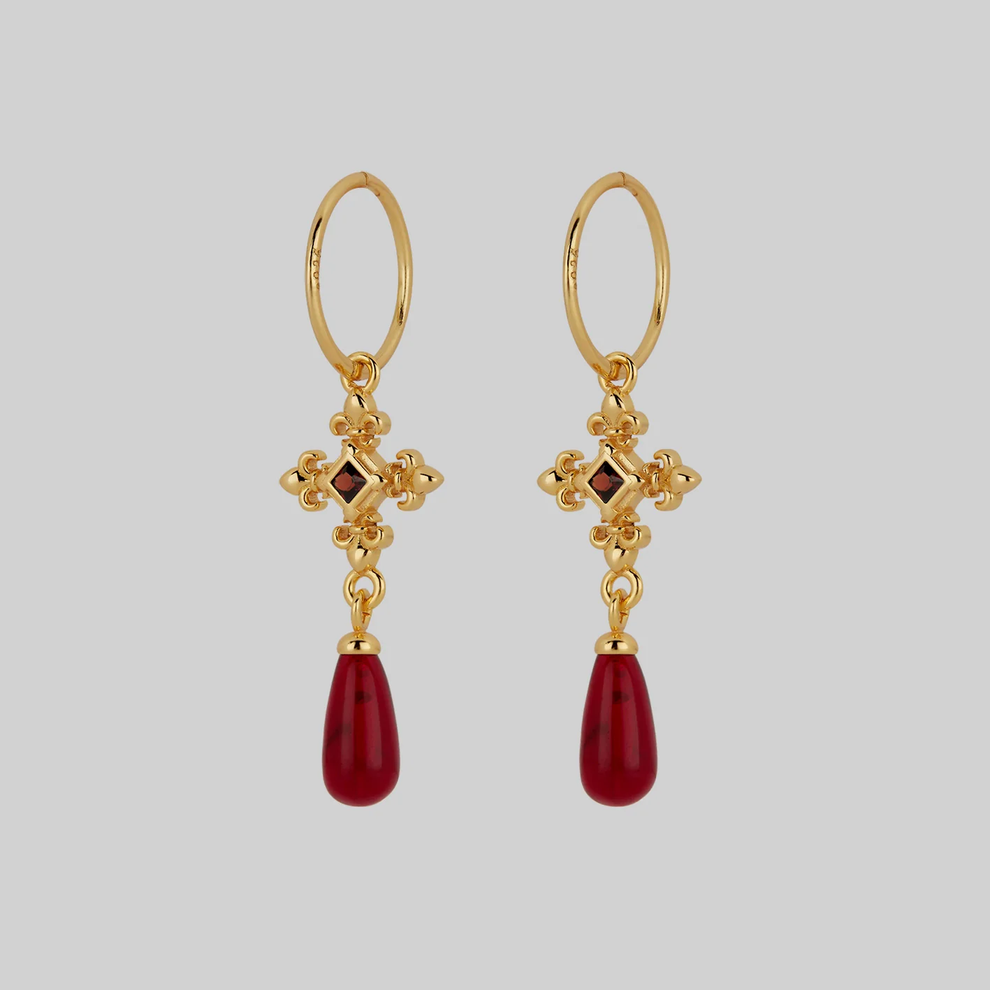 CRIMSON. Medieval Garnet Hoop Earrings - Gold - Image 3
