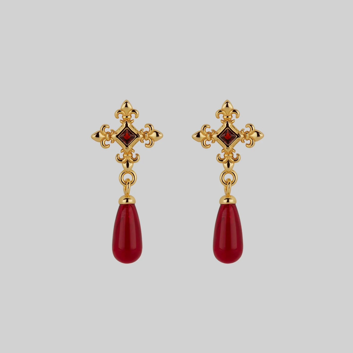CRIMSON. Medieval Garnet Stud Earrings - Gold - Image 2