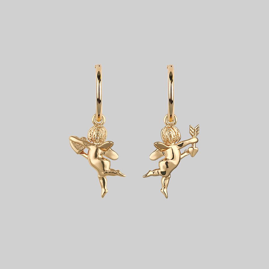 Cupid & Psyche Lovers Hoop Earrings - Gold - Image 3